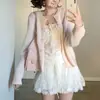 Cardigan de Punto Waffle Suave Rosa Francés fufu para Mujer, Nuevo de Principios de Primavera, Holgado, Adelgazante, Suéter Abrigo de Manga Larga