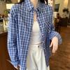 Foto Real # Jaqueta Camisa Xadrez Feminina Primavera 2025 Novo Design Nicho Casual Solta Manga Longa Top