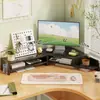 Suporte para Monitor de Computador de Mesa, Rack de Armazenamento de Mesa de Madeira de Camada Dupla, Elevador com Bandeja para Teclado