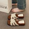 Sandalias Francesas de Tacón Grueso para Mujer, Nuevo Modelo Verano 2026, Moda Inspirada en Chanel con Perlas, Adecuadas para Combinar con Vestidos, Sandalias sin Cierre de Tacón Medio