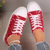 Sapatos Femininos de Tamanho Grande para Comércio Exterior Transfronteiriço 2024 Outono Nova Moda Bico Redondo Plano Cadarço Lantejoulas Casuais Sapatos Femininos