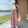 Toma real: Pantalones de cuadros rosas con dobladillo curvo para mujer, nueva moda de verano 2026, tiro alto, corte relajado, pantalones largos casuales adelgazantes