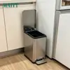 Cubo de basura operado con pedal, acero inoxidable, rectangular, para uso doméstico en espacios estrechos, apto para baño, dormitorio, sala de estar, cocina, metal, silencioso