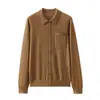 Suéter de Cachemir de Hilo Fino con Cuello Polo para Mujer, 68 Piezas, Nuevo Estilo Camisa de Punto con Cuello Solapa, Cárdigan de Manga Larga para Vestir en Capas