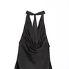Ropa de mujer transfronteriza 2026 Moda europea y americana ajuste ceñido textura de satén de seda vestido con cuello halter y lazo para mujer A46270
