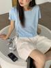 EVERTRUE 2024 Verão Estilo Coreano Nova Camiseta Lisa Feminina Solta de Manga Curta Casual com Gola Redonda para 65324