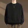 Sudadera casual de calle de estilo japonés y americano de moda, color liso, cuello redondo, manga larga, corte holgado, unisex, top versátil con un estilo moderno