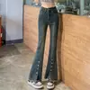 Jeans Acampanados Cortos para Mujer Diseño de Primavera y Otoño Sentido del Diseño Abertura Lateral Pantalones Rectos Pequeños Cintura Alta Pantalones Caídos