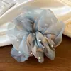 Scrunchie Plissado de Pérola em Renda Azul Claro para Mulheres, Prendedor de Cabelo de Alta Qualidade Estilo Coreano, Acessório de Cabelo Versátil