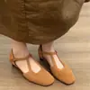 Sandalias tejidas de piel de oveja para mujer en verano, combinadas con faldas, zapatos Mary Jane huecos con tacones gruesos y puntera cerrada, impresionantes sandalias romanas