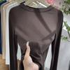 2025 Nueva Camiseta Básica para Mujer Traje Interior Primavera Otoño Invierno Cuello Redondo Manga Larga Camiseta Ajustada Top Color Sólido Simple