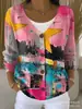Nova blusa de moletom com botões, gola V, manga longa, estampada em 3D, estilo personalidade, solta, para outono e inverno, jaqueta suéter para mulheres