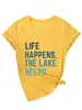 La Vida Sucede el Lago Amazon Ebay Sitio Independiente Moda Versátil Camiseta de Manga Corta con Cuello en V para Mujer