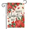Bandera de Jardín Roja de Corazón y Rosa para el Día de San Valentín Transfronteriza Decoración Exterior de Lino Doble Cara