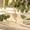 Pendente Giratório de Design Criativo Flor Bauhinia Zircônia Rosa Cobre Colar Feminino Super Brilhante Estilo Palácio Francês Flor de Cinco Pétalas