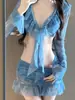 Nuevo Bikini para Mujer, Estilo Celebridad de Internet, Conjunto de Cuatro Piezas, Protección Solar, Playa, Ultra Sexy, Adelgazante, Puro Deseo, Traje de Baño de Manga Larga