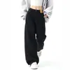 Pantalones de Cuerpo en Forma de Pera para Mujer, Pantalones Rectos Adelgazantes de Forro Polar para Otoño e Invierno, Jeans Anchos Negros de Talla Grande para Mujer