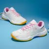 Tênis de Badminton, Tênis Esportivo Profissional para Competição e Treinamento, Tênis de Tênis de Mesa e Badminton Respirável de Couro com Aderência Aprimorada para Homens, Branco Rosa Prata