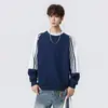 Sudadera unisex de talla grande estilo americano, resistente, con bloques de color, cuello redondo, nueva para otoño e invierno, con tres rayas deportivas, manga larga, top para pareja.