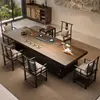 Mesa de centro y juego de sillas para sala de estar de panel grande de madera maciza, estética estilo canción, mesa de centro para recepción de oficina, sensación integrada de lujo ligero y alta gama