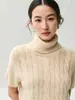Nuevo suéter de cachemir de punto trenzado de cuello alto para mujer, capa interior de manga corta para otoño/invierno, top de punto de lana, de corte holgado, suéter estilo 'old money'
