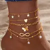 Conjunto de Pingentes de Pérola em Forma de Estrela de Cinco Pontas, Borboleta, Coração e Infinito - Venda Quente Transfronteiriça - Tornozeleira Versátil de 5 Peças de Alta Qualidade
