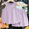 Conjunto de Regata Fina Estilosa Sem Mangas e Shorts Vazados 2026 Novo Estilo para Meninas - Fresco e Respirável