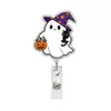 Fantasma de Calabaza Gato Negro Clip de Cocodrilo Retráctil Portatarjeta de Identificación de Fácil Extracción Carrete Giratorio Regalo Médico Hebilla de Fácil Extracción