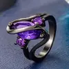 Kawei Más Vendido Anillo de Gema Morada Europea y Americana Marquise Chapado en Oro Negro Diamante Morado Electrochapado Anillo de Joyería de Mano Suministro de Fábrica Venta Directa