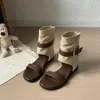 Sandalias romanas de plataforma abiertas súper populares para aumentar la altura para mujer, nuevas de verano 2026, botines versátiles de tacón de cuña con hebilla, vintage