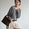 Novedad Otoño 2026 Estilo Coreano Holgado Casual Cuello Redondo Suéter de Punto Hueco para Mujer, Suéter de Algodón Color Sólido MMHT