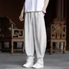 Calça casual estilo chinês masculina calça Tencel treino solta linho fina verão monge Zen plus size novo chinês