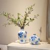 Jarrón hidropónico de cerámica azul y blanco adornos chinos sala de estar arreglo floral flor de simulación porche mueble de TV accesorios creativos para el hogar