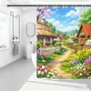 2026 Nuevo Modelo Temu Venta Caliente Transfronteriza Cortina de Ducha con Estampado Floral Retro Cubierta Decorativa para Baño Cortina Pequeña