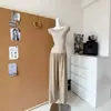 Calça Acetato Cool de Pernas Largas Verão Casual Fina + Top Verão Slimming Off-the-Shoulder de Manga Curta