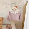 Camiseta de Manga Larga para Niña con Cuello de Encaje, Nueva Moda Otoño 2026, Top Infantil a la Moda con Cuello de Muñeca para Bebés