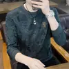 Camiseta moletom masculina transfronteiriça, manga longa, gola redonda, pulôver casual para primavera e outono, jacquard, versátil, manga longa para homens jovens e de meia-idade