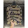Moletom de Alta Qualidade Estilo Coreano com Estampa de Letras Rasgado Lantejoulas Gola Redonda Outono Inverno Popular Camiseta de Base Manga Longa Moda Masculina Tendência