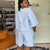 Ropa Femenina Transfronteriza Europea y Americana Verano 2026 Nueva Moda Casual Holgada Camisa Rayada Conjunto de Shorts de Pierna Ancha