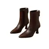 Botines de Tacón Alto Puntiagudos para Mujer 2026 Otoño/Invierno Nuevo Estilo Francés Estilo Retro Versátiles Cómodos Piel Suave Elásticos Adelgazantes Botas