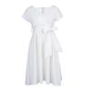 Amazon Estación Independiente Verano Cuello V Color Puro Lazo Cintura Europeo y Americano Falda Vestido Grande Acampanado Vestido Transfronterizo