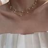 Collar de Clavícula de Perlas de Agua Dulce Estrelladas de Doble Capa Zhuji Yuhel Bola Láser Inyectada en Oro 14K Cadena para Suéter 88cm Moda