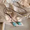 Colar Longo com Pingente de Madeira Cordão Corrente Decorativa Retro para Suéter Feminino Acessórios de Gola Alta Nicho Novo