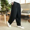 Hanfu Traje Tang Pantalones de Lino Chino para Hombre Estilo Chino Combinación Universal Holgado Talla Grande Pantalones de Pierna Ancha Casuales Pantalones Harem Linterna