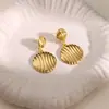 Pendientes Redondos Rayados Grandes y Pequeños de Diseño de Moda de Lujo Ligero Transfronterizos, Pendientes de Acero Inoxidable Chapados en Oro de 18 Quilates No Descolorables