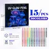 Caneta colorida de brilho no escuro com ponta dupla, caneta para pintura facial, caneta de maquiagem corporal UV para grafite criativo infantil, caneta de pintura fluorescente