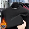 Camiseta de Manga Larga para Hombre de Otoño e Invierno, Sudadera Cálida de Terciopelo, Capa Base Casual, Top de Color Sólido a la Moda, Capa Interior Negra
