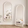 Espelho de corpo inteiro para meninas, estilo Francês Europeu, espelho de pé, tecido creme, uso doméstico, de chão, dormitório, quarto, espelho de prova
