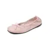 Zapatos planos de piel de oveja auténtica para mujer, zapatos de corte bajo de una sola pieza para todas las estaciones, zapatos de conductor de ballet con punta redonda y lazo de cuero genuino
