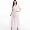 Vestido de verano para mujer con cuello de encaje bordado, estilo idéntico al de una bloguera de moda de ultramar, ceñido a la cintura, falda larga fluida